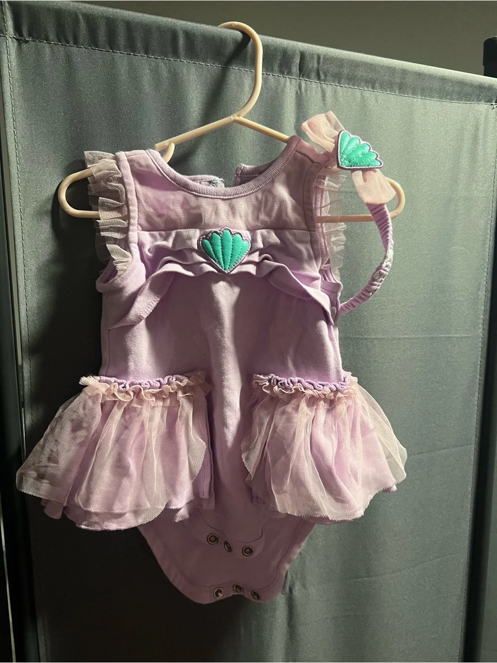12-18 M Disney Baby Lilac Little Mermaid Tutu Onesie with Teal Shell Accents